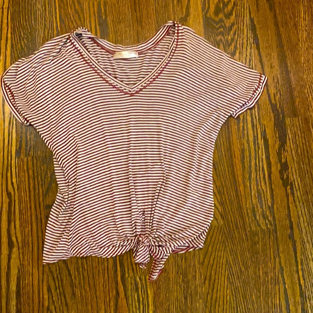 Veronica M. red striped tie front shirt